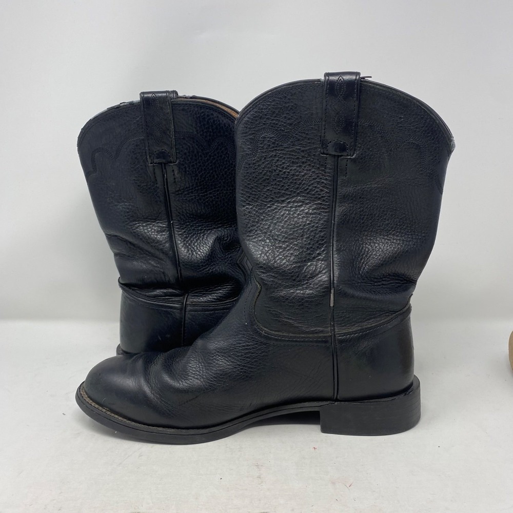 Justin Western Roper Boots Black Leather Round Toe Mens Size 10